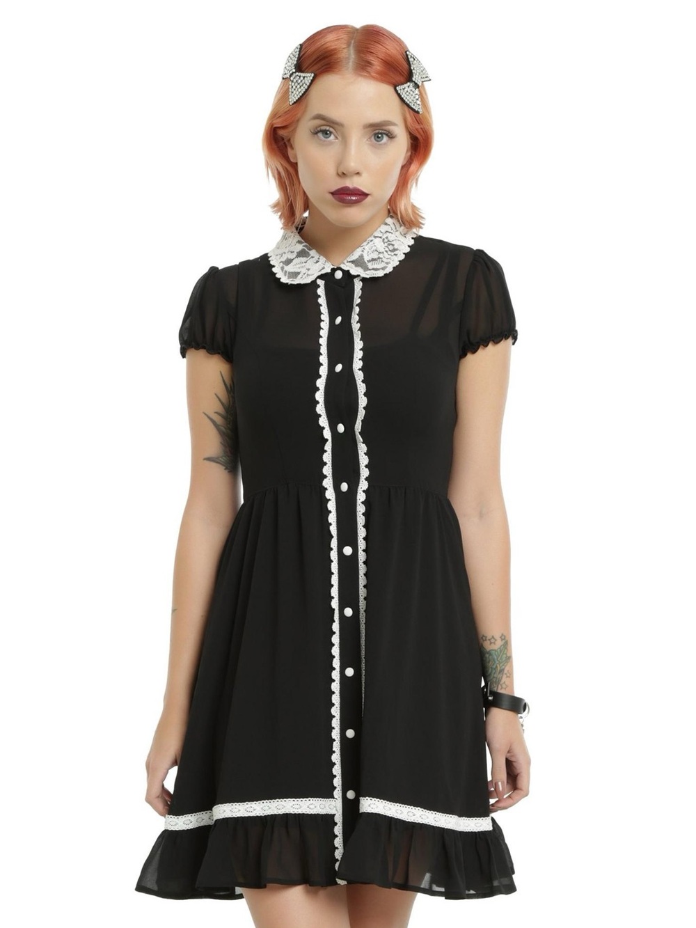 Hot Topic Black Mini Dress with White Lace Trim